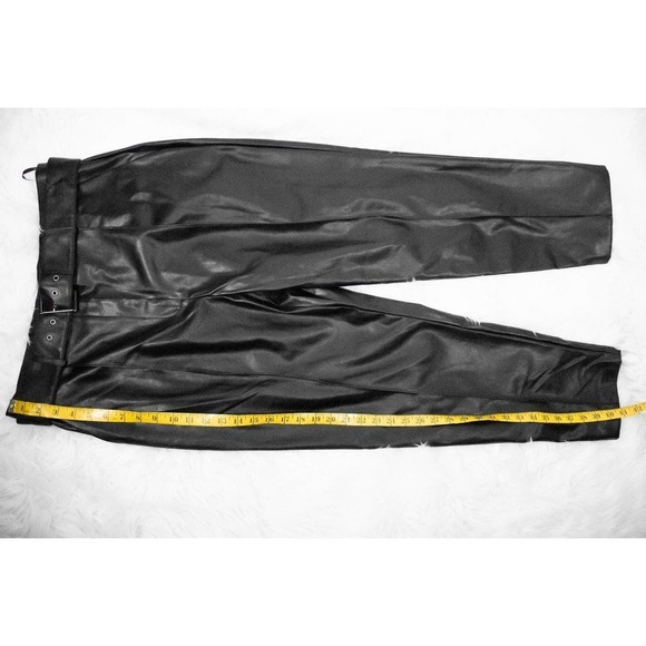 Ted Baker High Waist Black Faux Leather Pants Trousers Cropped Pleated Size 12 - Picture 9 of 12